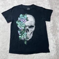 【USA古着】アーティスティック DOM スカル フラワー グラフィック Tシャツ 黒 Mのサムネイル