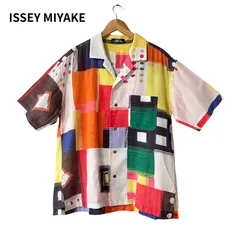 ISSEY MIYAKE PERMANENTE イッセイミヤケ マルチカラー 総柄 オープンカラー シャツ M  Vintage Short Sleeve Shirt