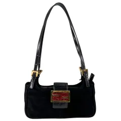 フェンディ ショルダーバッグ レディース マンマバケット ロゴ金具 肩掛け FENDI スウェード レザー ブラック 黒 レッド 赤 ゴールド金具 美品【中古品】