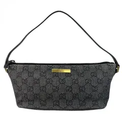 グッチ ハンドバッグ レディース ポーチ GUCCI 07198 GGキャンバス レザー ブラック 黒 グレー ゴールド金具【中古品】
