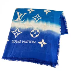 ルイヴィトン ストール レディース ショール・モノグラム LVエスカル タイダイ LOUIS VUITTON M76086 シルク  ウール   ブルー 青 約215g【中古品】