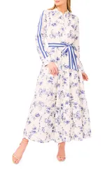 セセ レディース トップス ワンピース フラワー柄 プリント シャツ フラワー CeCe Floral Print Long Sleeve Belted Shirtdress Classic Navy