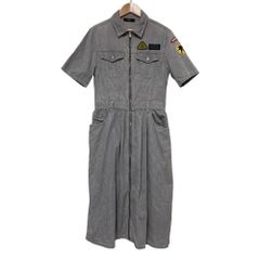 良品 DIESEL ディーゼル ワッペン装飾 ショートスリーブ デニム ジップワンピース S グレー レディース 古着 中古 USED