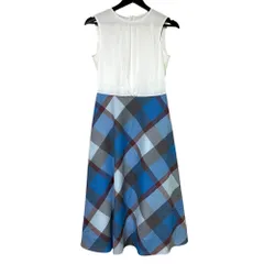 未使用 BLUE LABEL CRESTBRIDGE ブルーレーベルクレストブリッジ チェッククールドライドッキングドレスワンピース 55J01601 36 青 白 レディース 古着 中古 USED