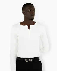 【正規品｜即納】REVURA正規品｜新品｜R?VE COTTON MODAL RIBBED HENLEY SHIRTS - IVORY｜韓国メンズファッション