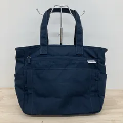 美品 anello GRANDE/アネロ グランデ トートバッグ/ハンドバッグ ネイビー 紺 前面ファスナーポケット キャロットカンパニー[OK05217]