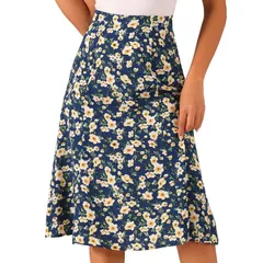 アレグラ ケー レディース ボトムスカート A ライン プリント ミディ ALLEGRA K Womens Peasant Elastic Waist ALine Leave Print Midi S