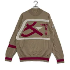 中古 メンズ アンパスィ and per se セーター LL ベージュ モックネック ビッグロゴ 薄手