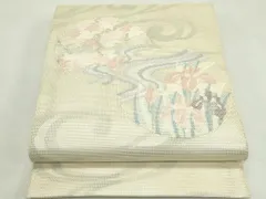 平和屋着物＊夏物　太鼓柄袋帯　流水草花丸文　銀糸　正絹　逸品　未使用　CABL5370rv