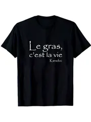 新品 送料無料 Le gras, c'est la vie フランス語文字プリント T シャツ ヴィンテージ風フォント ユーモア文言 シンプルデザイン グラフィック T シャツ カジュアル ストリート系