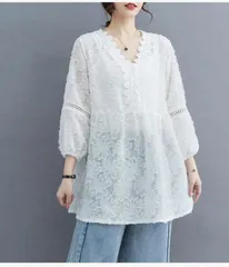 チュニック 大人可愛い 春 夏 チュニック ブラウス 刺繍 森ガール レディース 刺繍 レースtシャツ 七分袖 ブラウス vネック 大人可愛い 透