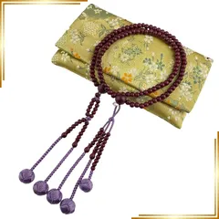 【新品】 WONDERFUL LOTUS 妙｜蓮｜花 日蓮宗用 女性用数珠 パープルハート 共玉8寸 Ｓサイズ 丸玉 紫 天然木製数珠小田巻梵天房 数珠入れ付き 法華用 １０８玉 木製 天然木 法事 葬儀 お葬式 お通夜 墓参り (藤色房)