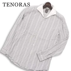 TENORAS メンズティノラス 通年★ チェック 切替 長袖 イタリアンカラー シャツ 日本製 Sz.M メンズ 灰 グレー