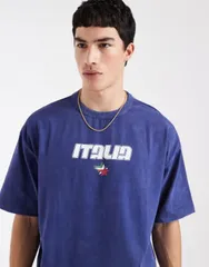 エイソス メンズ トップス Tシャツ クロップド グラフィック ASOS DESIGN heavyweight cropped oversized Tshirt with Italia graphic