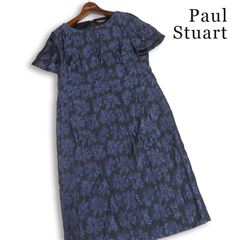 【美品】 PAUL STUART ポール・スチュアート 春夏★ ジャガード 花柄 総柄 半袖 ワンピース ドレス 日本製 Sz.6 レディース