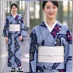 ​【美品】トールサイズ 有松鳴海絞り浴衣 木綿 流水色紙舞菊文 藍色 ★半衿を合わせて秋単衣にも！絞り浴衣 大人浴衣