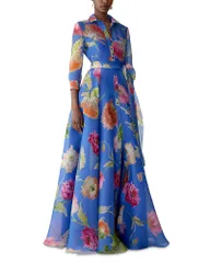 キャロライナヘレラ レディース トップス ワンピース シルク Carolina Herrera Belted Trench Silk Gown Bluebell Multi マルチカラー