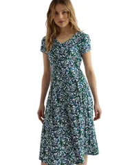 シーソルトコーンウォール レディース トップス ワンピース ミディ Seasalt Cornwall Pier View Fit And Flare Midi Dress Inky Fronds Ch