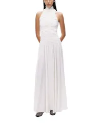 ノクチューン レディース トップス ワンピース ギャザー マキシ NOCTURNE Ruched HighNeck Maxi Dress White ホワイト