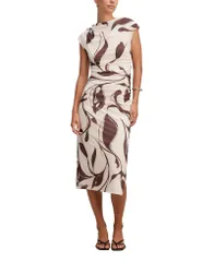 エバーニュー レディース トップス ワンピース ギャザー メッシュ Ever Newomens Emery Mesh Ruchedress Umber Leaf