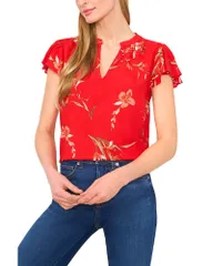 セセ レディース トップス シャツ CeCe Split Neck Flutter Sleeve Top Fiery Red レッド