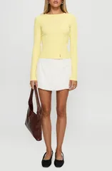 プリンセスポリー レディース ボトムスカート ミニ リネン Princess Polly Gulliver Side Tie Linen Blend Miniskort WHITE ホワイト
