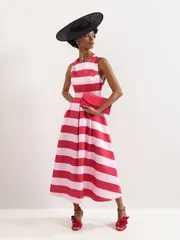 フェイズ・エイト レディース トップス ワンピース ミディ サテン Phaseight Kiria Stripe Satin Midi Dress Pink ピンク
