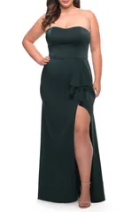 ラフェム レディース トップス ワンピース プラスサイズ フリル ストラップレス La Femme Strapless Plusize Dress with Ruffle Slit Detail Pl