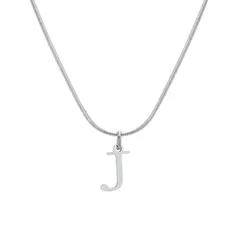 シルバー 50.0cm ネックレス メンズ レディース イニシャル アルファベット ネックレス ボックススネークチェーン 英字 A〜Z ペンダント J