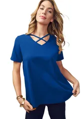 ジェシカロンドン レディース トップス シャツ プラスサイズ コットン Jessica London Stretch Cotton Crisscrosstrap Tee Plus Regular DA