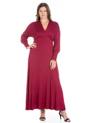 24 セブンコンフォート レディース トップス ワンピース Vネック プラスサイズ マキシ 24seven Comfort Apparel Plusize VNeck Long Sleeve Maxi
