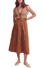ボーデン レディース トップス ワンピース ミディ Boden Mira Zip Front Mixed Media Midi Dress GINGER AND IVORY STRIPE アイボリー