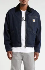 カーハート メンズ アウター コート デニム ジャケット Carhartt Work In Progress OG Detroit Denim Jacket BLUE BLACK RINSED ブラッ