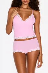 スキムズ レディース アンダーウェア ナイトウェア レーストリム ショートパンツ レース SKIMS Fits Everybody Lace Trim Crop Camisole Shorts Paj