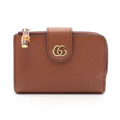 グッチ GUCCI 二つ折り財布 バンブー ダブルG ミディアム ウォレット 739498 ブラウン レザー バンブー付き ダブルG ミディアム ウォレット レディース Used A