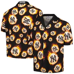 プレジャーズ メンズ トップス シャツ Mens PLEASURES Black New York Yankees Flame Fireball ButtonUp Shirt Black ブラック