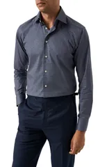 エトン メンズ トップス シャツ Eton Contemporary Fit Geometric Twill ButtonUp Shirt Navy ネイビー