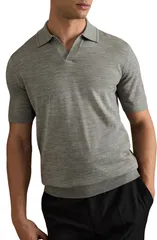 レイス メンズ トップス ポロシャツ ウール セーター Reiss Duchie Johnny Collar Short Sleeve Wool Polo Sweater Warm Grey Mela