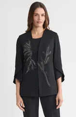 ミンウォン レディース アウター ジャケット・ブルゾン クレープ 刺繍 Ming Wang Heritagembroidered Stretch Deco Crepe Jacket Black ブラッ