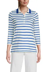 ランズエンド レディース トップス ポロシャツ コットン Lands End 34 Sleeve Supima Cotton Polo Shirt Sapphire Gem StripeTipped
