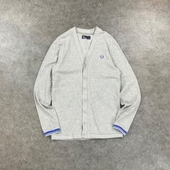 FRED PERRY Pique Cardigan フレッドペリー ヒットユニオン 長袖 ピケカーディガン セーター 鹿子 Vネック 月桂樹 ロゴ刺繍 グレー M4398