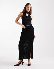 ピーシーズ レディース ボトムス スカート ミディ レース Pieces lace midi skirt Black ブラック