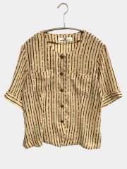 pierre balmain ピエールバルマン シャツ/ブラウス ベージュ コットン ストライプ柄 ミドル丈 半袖 ノーカラー レディース
