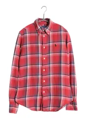 ラルフローレン チェック 長袖 ボタンダウン フランネル シャツ メンズ M 古着 ポロ ネルシャツ ライトウェイト ワンポイント ポニー 刺繍
