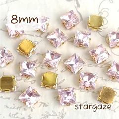 【 10個 】 8mm ガラス製 ライトピンク スクエアストーン ビジュー カボション