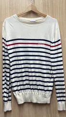MONCLER Border Cotton Knit Sweater C10919016450 White Navy