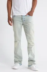 パープルブランド メンズ ボトムス デニムパンツ ジーンズ PURPLE BRAND Ripped Knee Blowout Flare Jeans Light Indigo インディゴ