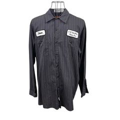 90~00's vintage 90~00年代 ヴィンテージ REDKAP レッドキャップ ストライプ ワークシャツ 長袖シャツ 企業ワッペン Honduras製 XLサイズ ダークグレー