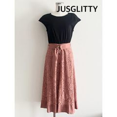 新品 JUSGLITTY ジャスグリッティー ドッキング 원피스 0 くすみオレンジ×ブラック 半袖 お出掛け お洒落 大人可愛い 送料込み 6469597