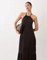 エイソス レディース トップス ワンピース マキシ ホルター ASOS DESIGN textu red halter trapeze maxi dress in chocolate チョコレート